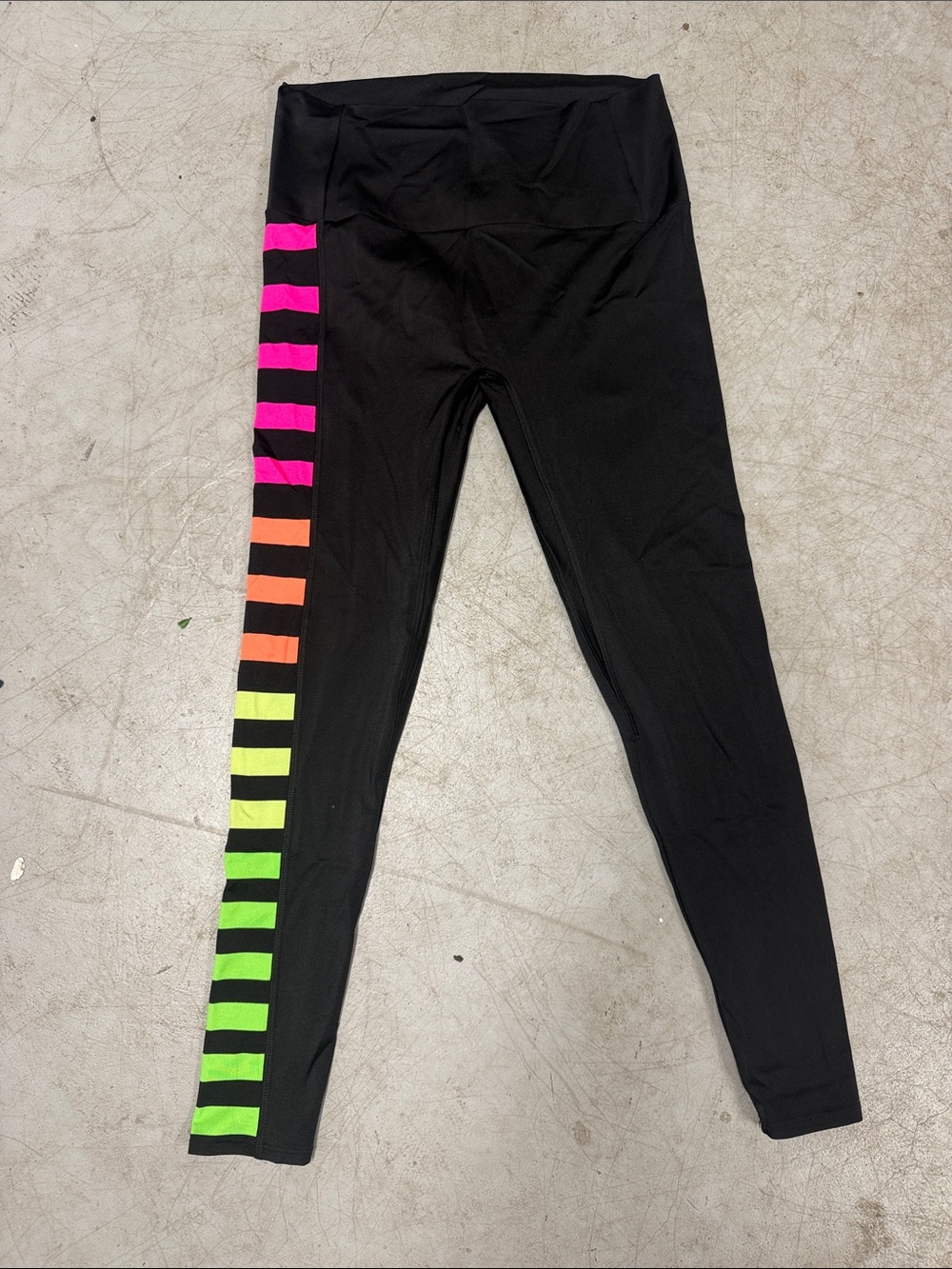 KDEER Black Leggings with Neon Stripe Side Detail - Size Large - NEVER WORN